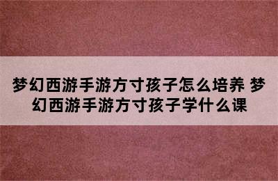 梦幻西游手游方寸孩子怎么培养 梦幻西游手游方寸孩子学什么课